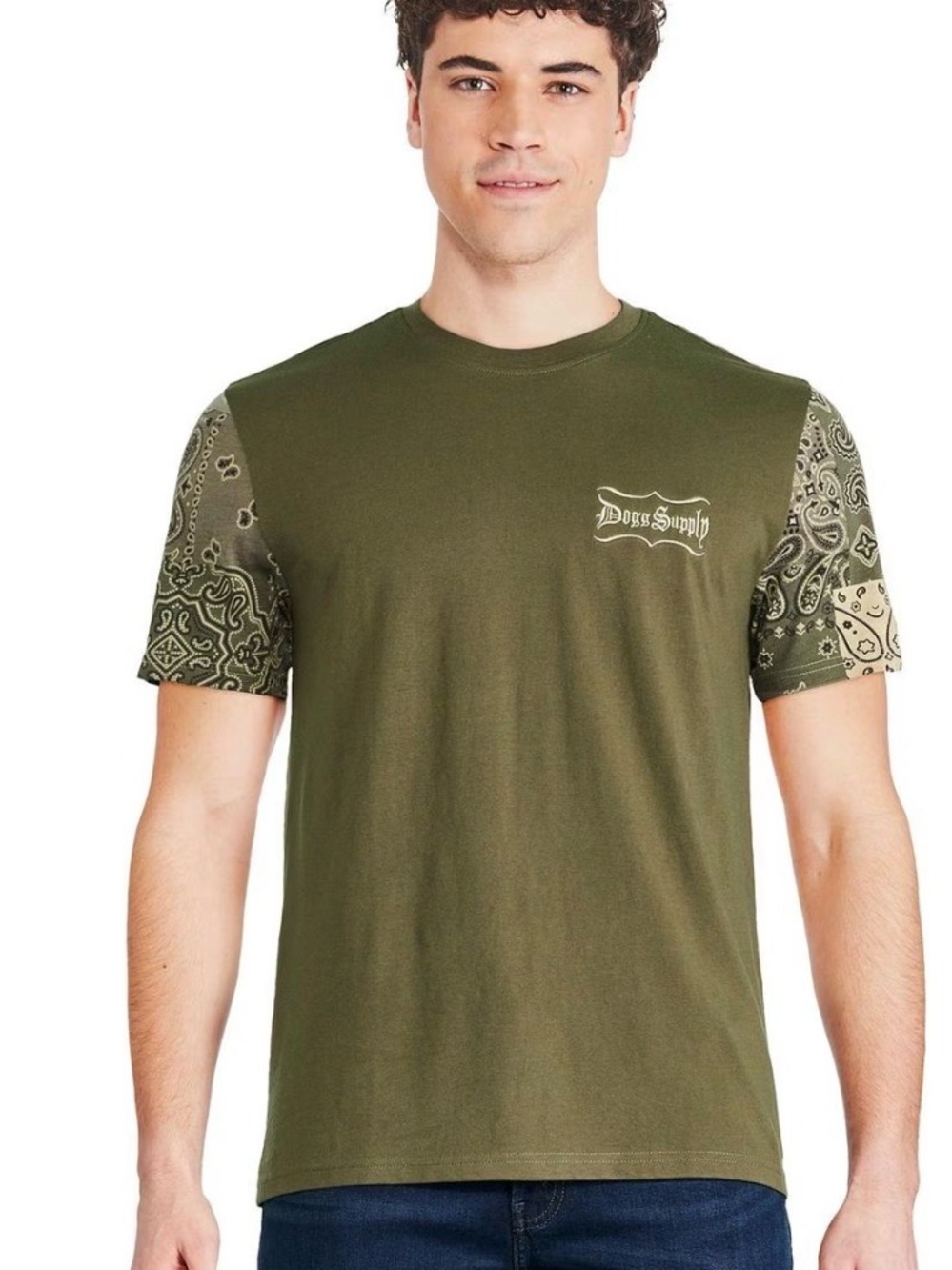 💥EUC Snoop Dogg "Dogg Supply" Paisley Bandana Patchwork Tee - Olive/Army Green